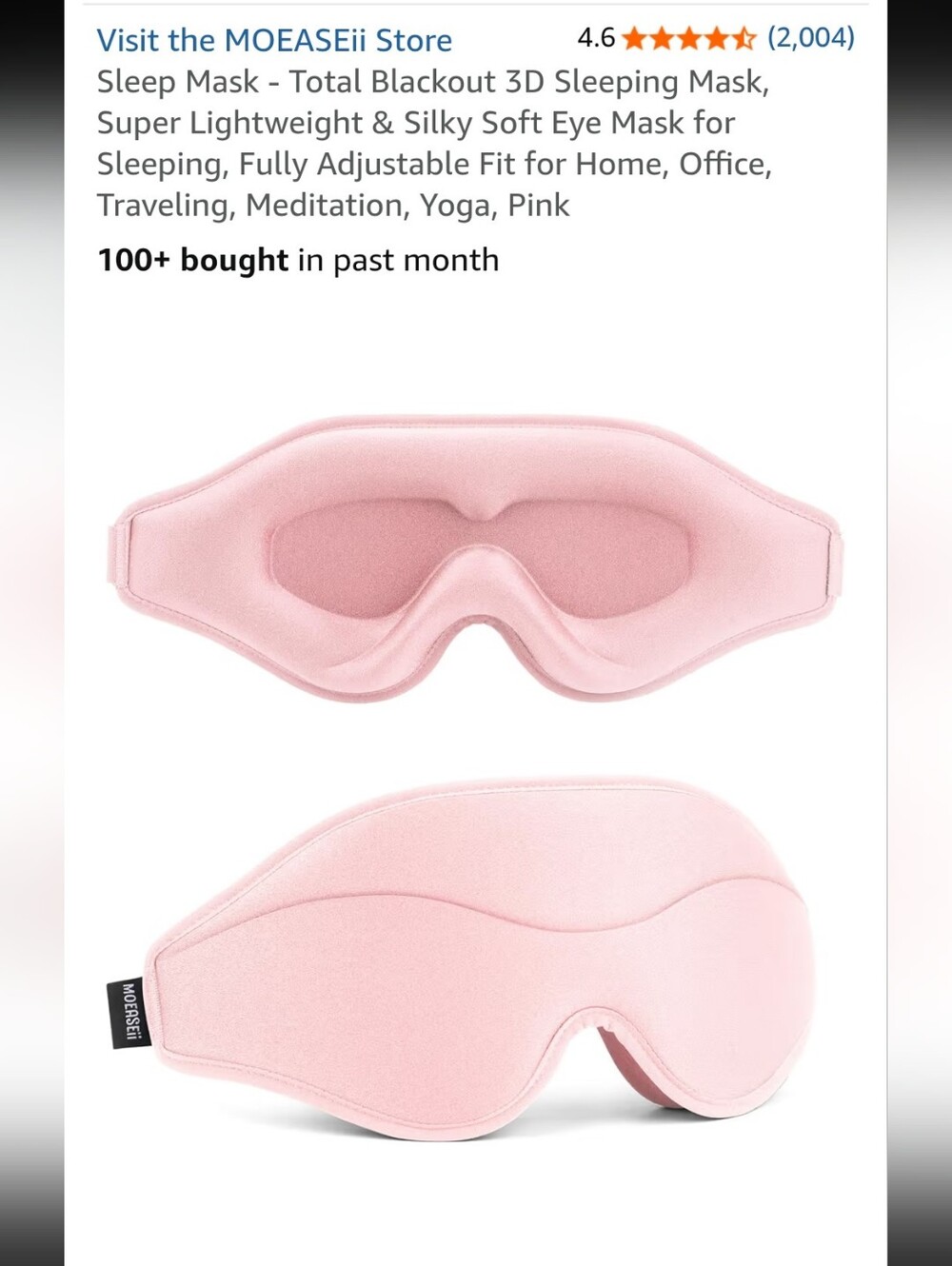 Pink 3D Total Blackout Sleep Mask - Lightweight, Adjustable NWT ✨️5/$30